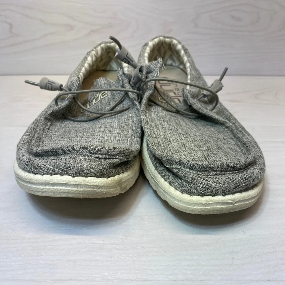 Hey Dude Mens 12 Wally Linen Loafers Iron Grey Casual Slip On Shoes 110793901